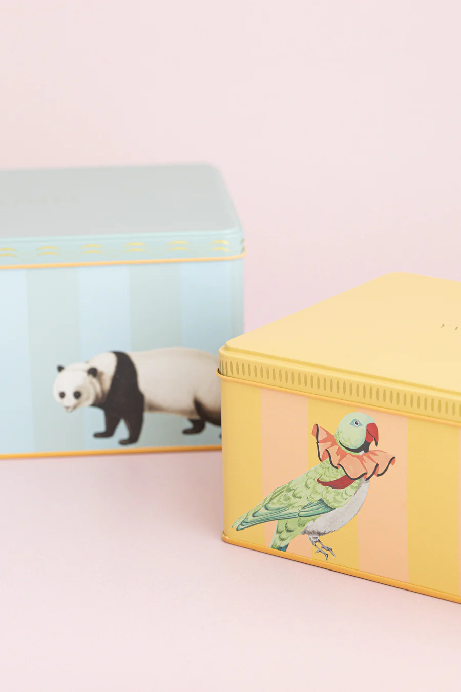 Yvonne Ellen Panda / Parakeet Rectangular Tins Set of 2