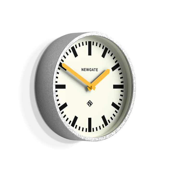 Newgate Luggage Wall Clock in Galvanised and Yellow