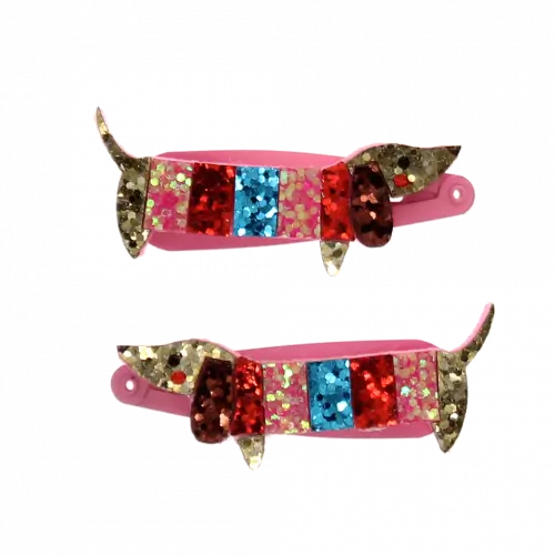 Sausage Dog Glitter Hair Clips Set of 2