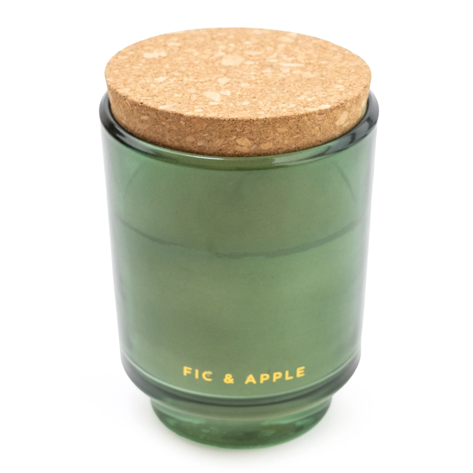 Olive Green Footed Glass Candle with Cork Lid - Fig & Apple Scent