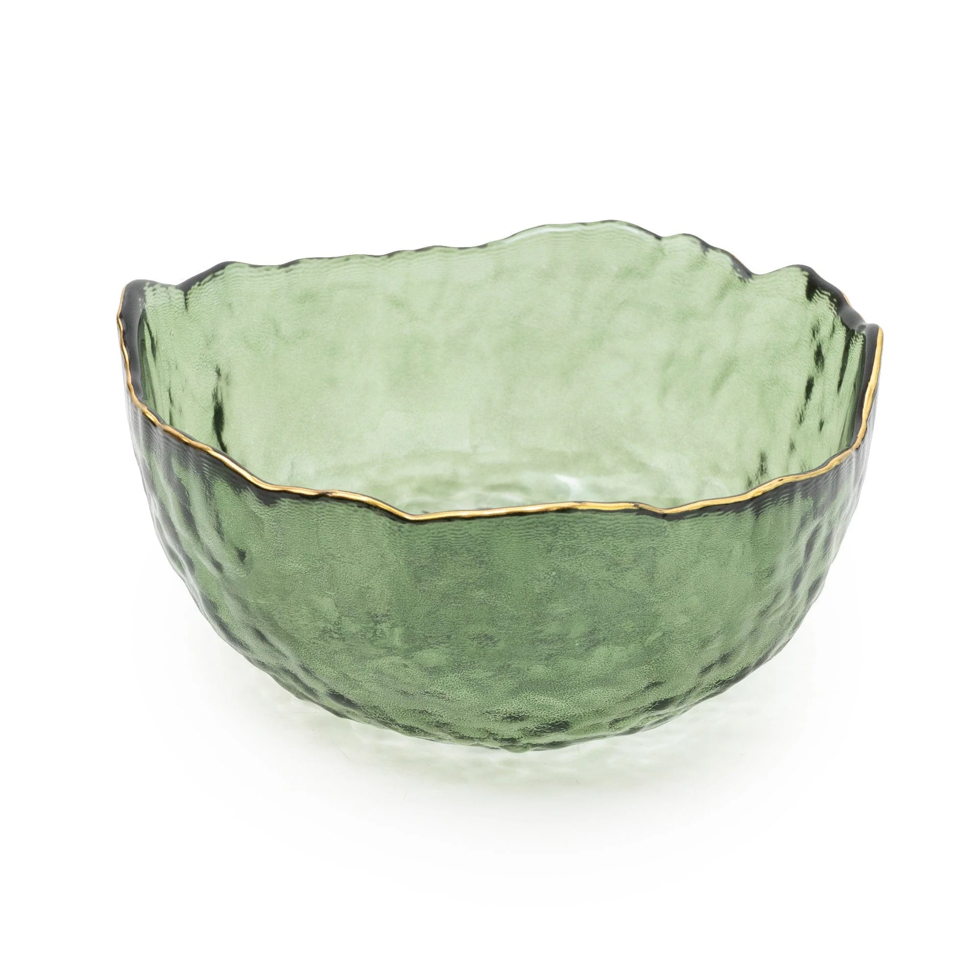 Green Glass Wavy Bowl With Gold Rim