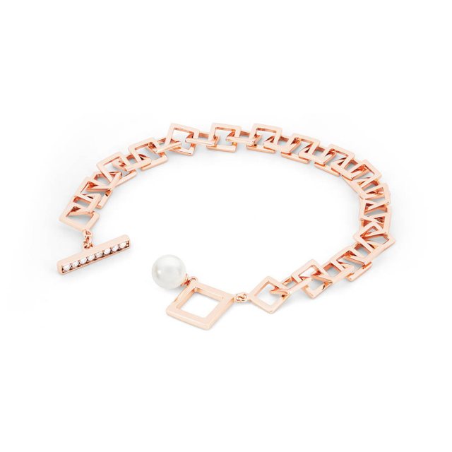 Tipperary Crystal T Bar Square Chain Bracelet Rose Gold