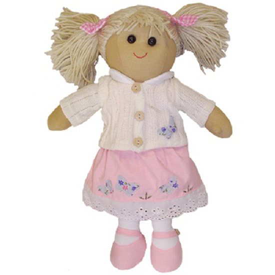 Powell Craft Rag Doll Pink Dress & White Cardigan 40cm