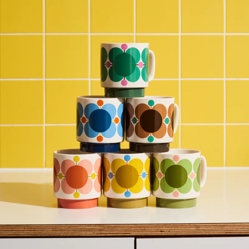 Orla Kiely Set of 2 Mugs Atomic Flower Jewel/Latte