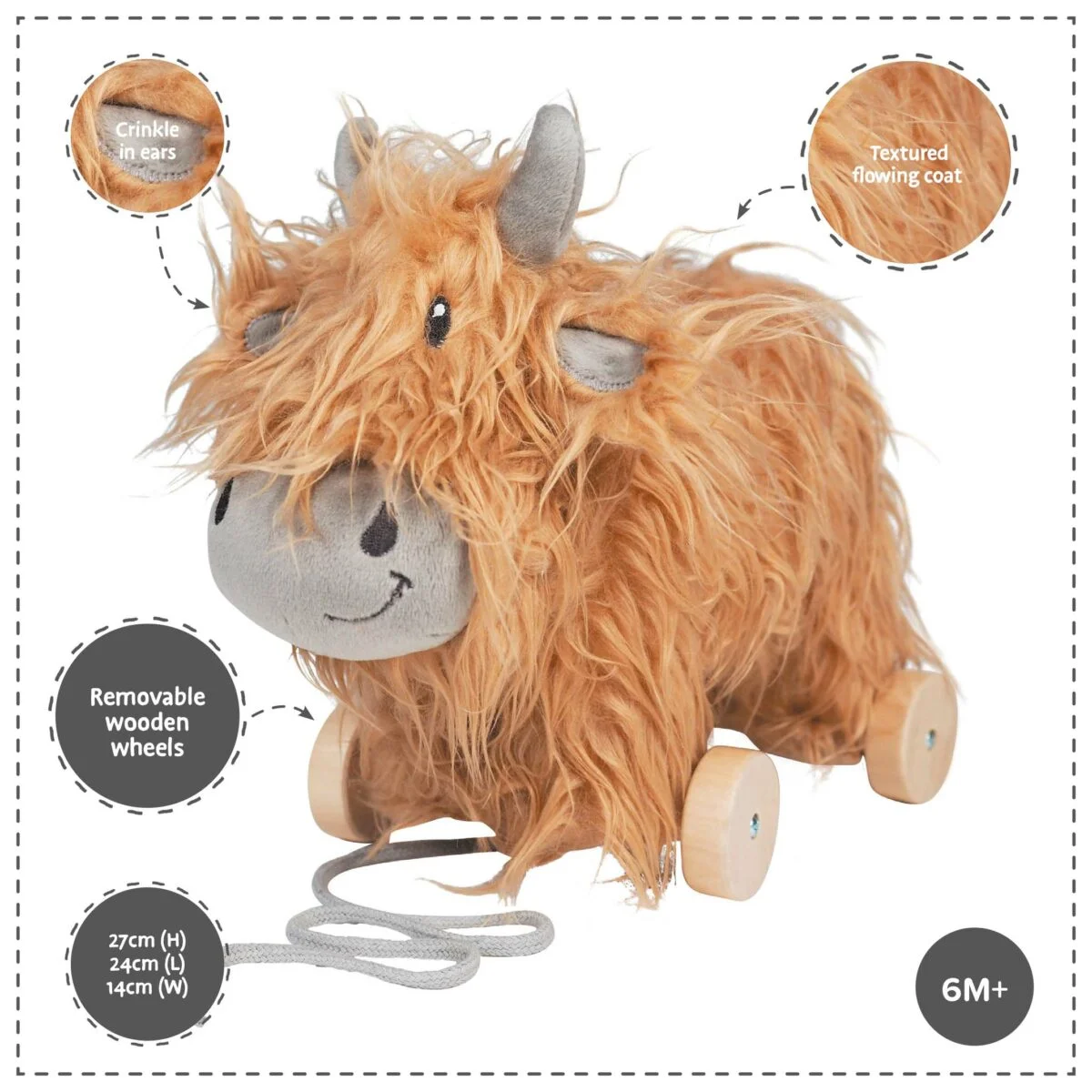 Hubert Highland Cow Pull Along Toy