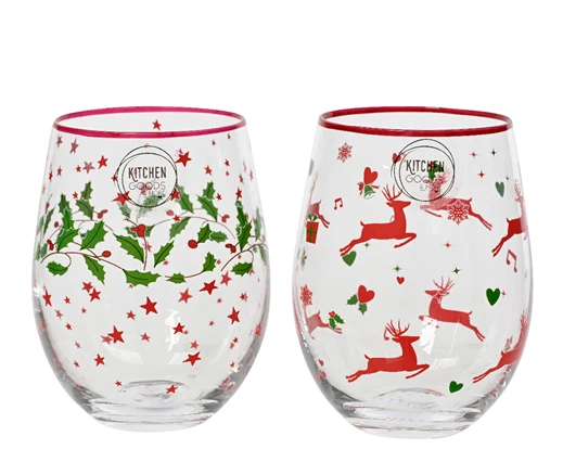 Reindeer & Holly Drinking Glass