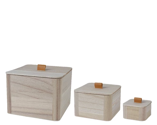 Wooden Square Boxes With Leather Handle Set of 3