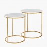 Milly S/2 White Marble & Gold Metal Side Tables