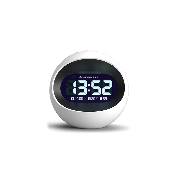 Newgate centre of the earth lcd alarm in white at portmeirion