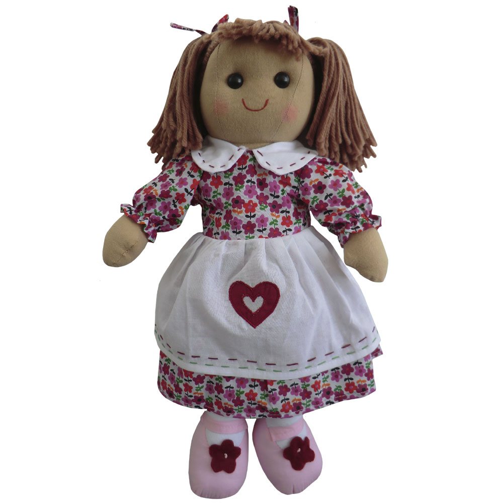Powell Craft Rag Doll with Floral Dress and Red Heart Apron 40c - Rag