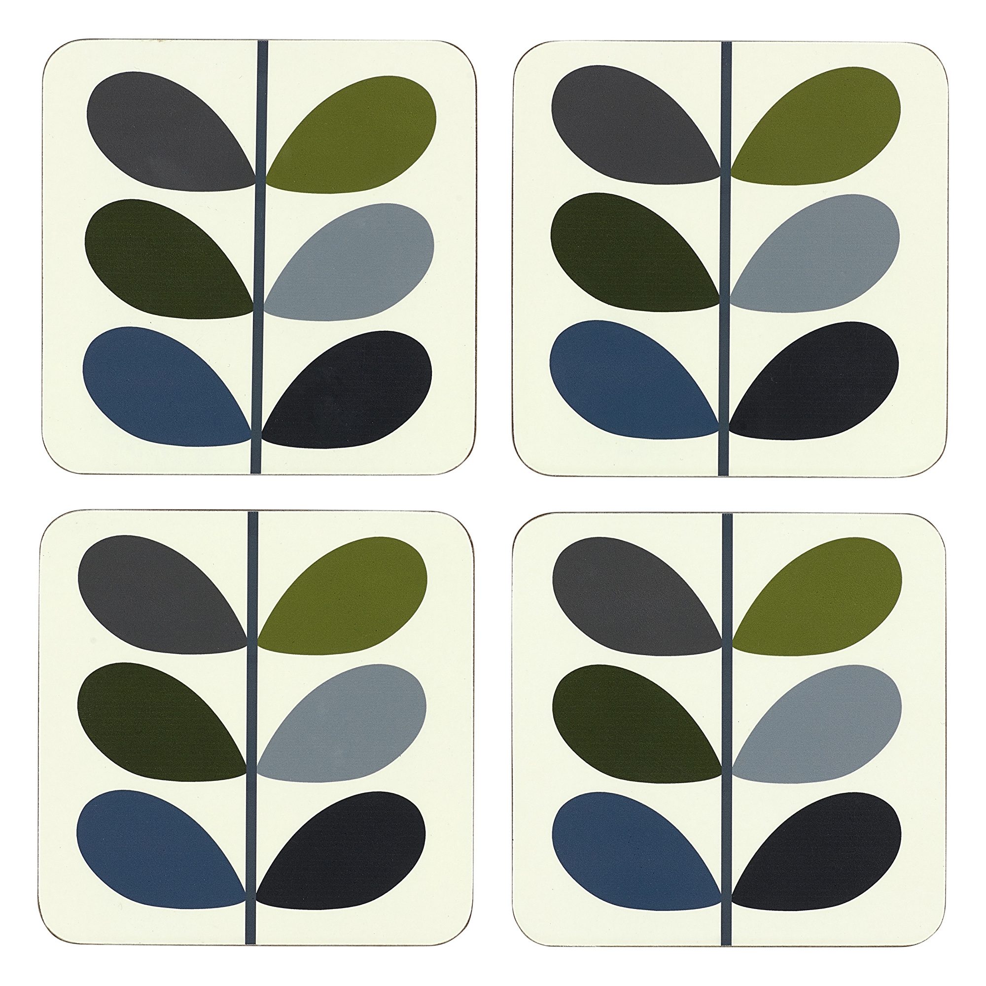 Orla Kiely Coasters Khaki Marine Set of 4 Placemats & Coasters