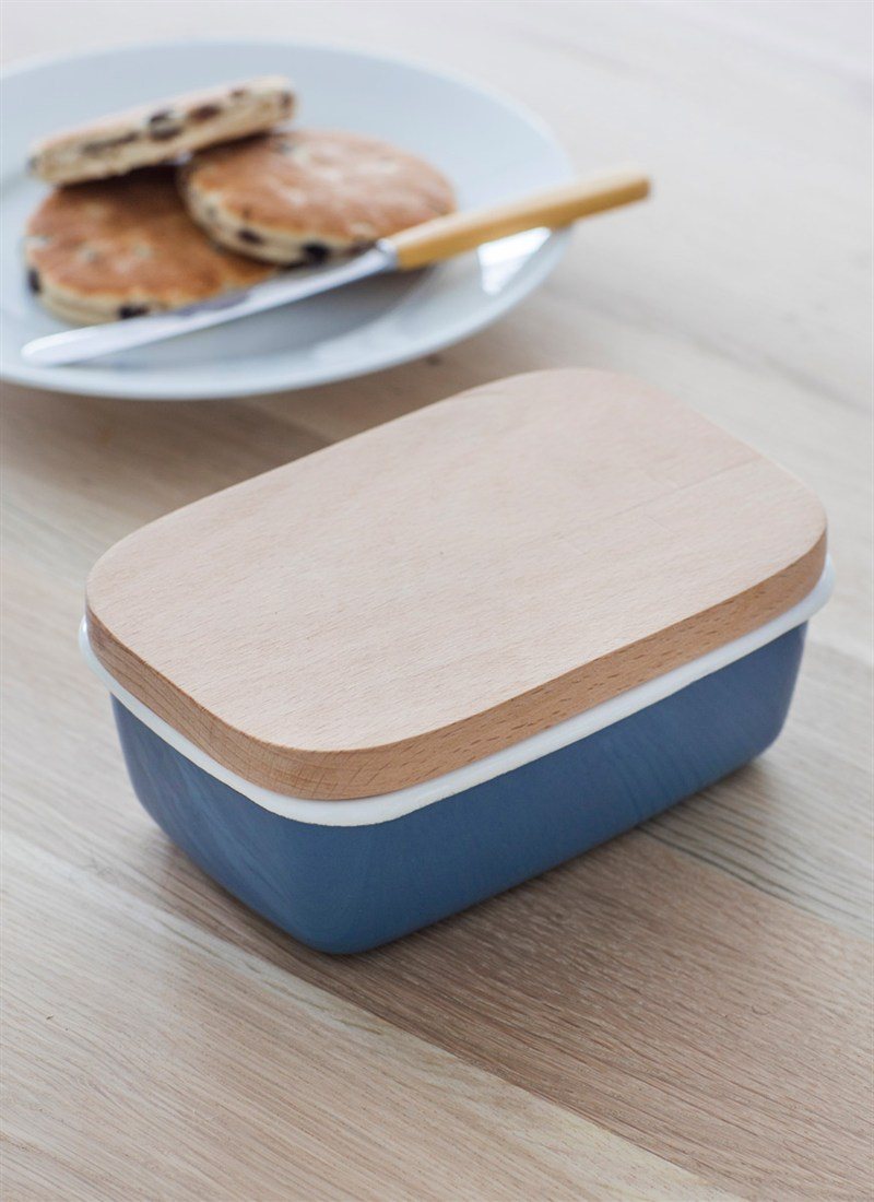 Enamel Butter Dish With Wooden Lid; Portmeirion Village Shops, Online