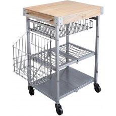 Industrial Kitchen Wire & Mango Wood Folding Trolley