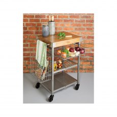 Industrial Kitchen Wire & Mango Wood Folding Trolley