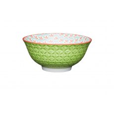 KitchenCraft Bright Green Geometric Print Ceramic Bowl