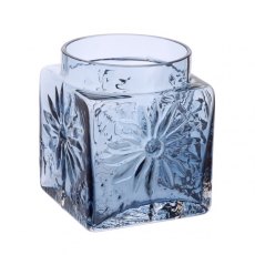 Dartington Crystal Marguerite Ink Blue Square Vase