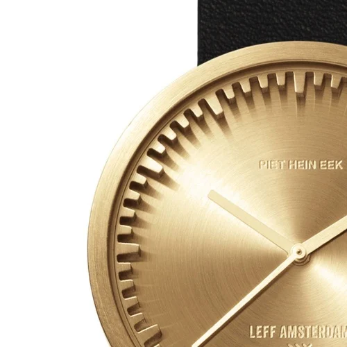 Leff Amsterdam Tube Watch D42 Brass with Black Leather Strap