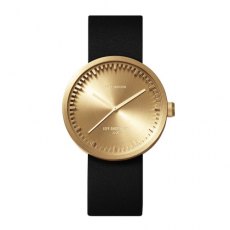 Leff Amsterdam Tube Watch D38 Brass with Black Leather Strap