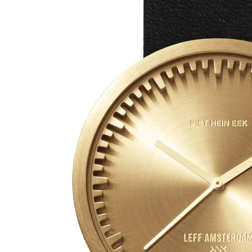 Leff Amsterdam Tube Watch D38 Brass with Black Leather Strap