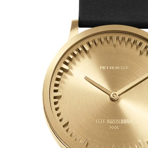 Leff Amsterdam Tube Watch T32 Brass Black Leather Strap