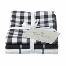 Kensington Check Tea Towel Black Set of 3