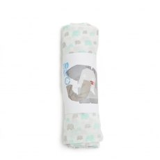 Elephant Family Muslin Swaddle Grey/Mint