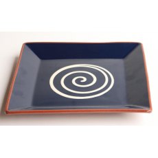 Swirly Square Platter Blue & Cream