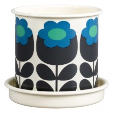 Orla Kiely Medium Enamel Plant Pot Primrose Emerald