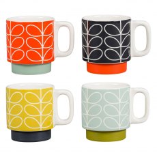 Orla Kiely Stacking Espresso Mugs Set of 4 Linear Stem