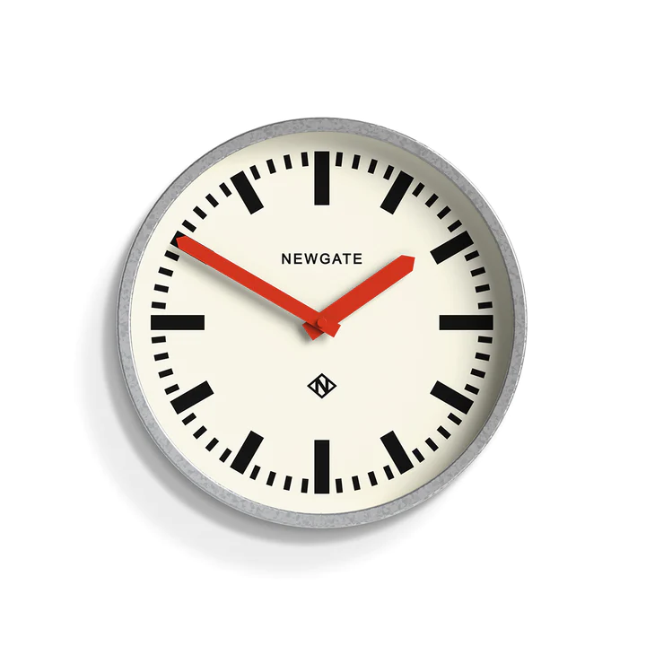 Newgate Luggage Wall Clock in Galvanised and Red