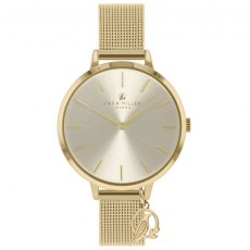 Sara Miller Hanging Charm Gold Mesh/Champagne Strap Watch