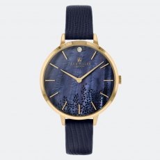 Sara Miller Diamond Navy MOP Dial Gold Navy Strap Watch