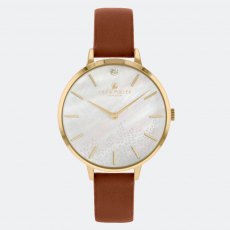 Sara Miller Diamond Gold/Tan Stap Watch