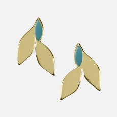 Sara Miller Teal Enamel Leaf Stud Earrings Gold