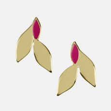 Sara Miller Pink Enamel Leaf Stud Earrings Gold