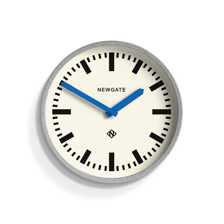 Newgate Luggage Wall Clock in Galvanised and Blue