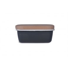 Garden Trading Enamel Butter Dish Charcoal With Beech Lid