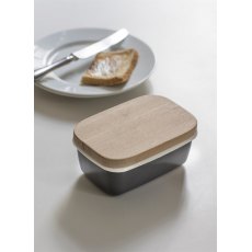 Garden Trading Enamel Butter Dish Charcoal With Beech Lid