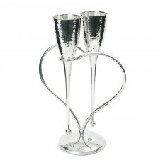Silver Plated Hammered Lovers Flutes On Heart Stan