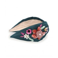 Powder Embroidered Floral Headband Teal