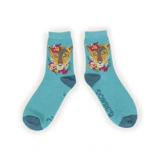 Powder Leopard Floral Ankle Socks