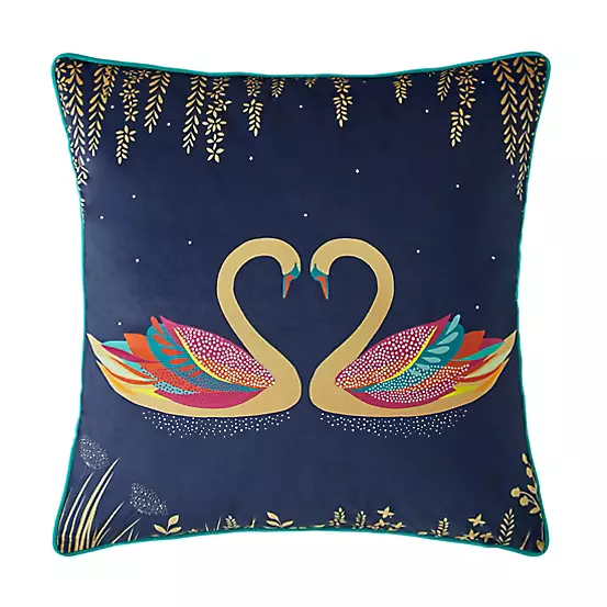 Sara Miller Swan Cushion 50x50cm Navy