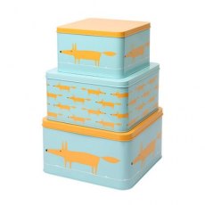 Scion Living Mr Fox Set of 3 Square Cake Tins Blue