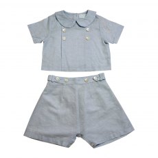 Powell Craft Sky Blue Linen Shirt & Short Set 1-2years