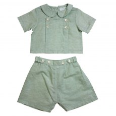 Powell Craft Sky Blue Linen Shirt & Short Set 1-2years