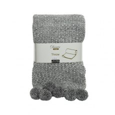 Grey Throw Knit With Pompom 130x170cm