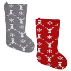 Reindeer Stocking Red/Grey 60cm