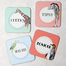Yvonne Ellen Set of 4 Coasters Tipsy, Woo Hoo, Cheers, Bonjour