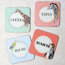 Yvonne Ellen Set of 4 Coasters Tipsy, Woo Hoo, Cheers, Bonjour