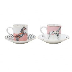 Yvonne Ellen Set of 2 Espresso Cup & Saucers Dog & Zebra